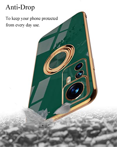 Compatible with Xiaomi 12T Pro Case with Ring Holder Magnet Silicone, Xiaomi 12T Pro Phone Case Xiaomi 12T Case Silicone Thin White Cover Black 360° Rotatable Metal Kickstand (Dark Green)