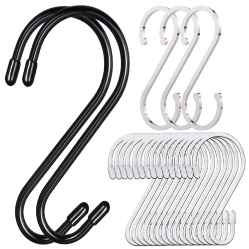 Weixinghera Hook Set, Heavy Duty S Hooks, Closet Hooks, Small S Hooks, Patio Hooks, Home Living Multi-Purpose Hooks, 20 PCS, Large, Medium, Small,(White + Black Hook)