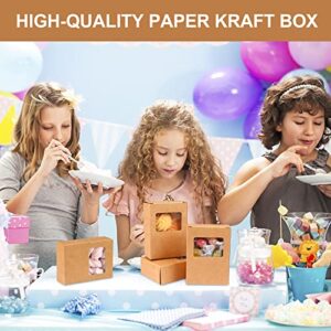 PINKXHY 100 PCS Mini Kraft Paper Box with Square Window Soap Packaging Boxes Craft Cardboard Present Box for Homemade Soap Favor Treat Bakery Candy, 3.5 x 2.6 x 1.2 Inch (Brown)