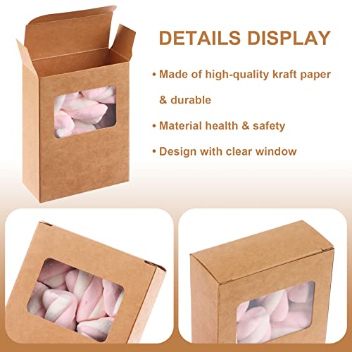 PINKXHY 100 PCS Mini Kraft Paper Box with Square Window Soap Packaging Boxes Craft Cardboard Present Box for Homemade Soap Favor Treat Bakery Candy, 3.5 x 2.6 x 1.2 Inch (Brown)