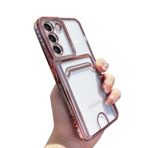 doowear galaxy s20 fe case for women girls wallet card slot holder camera lens protector plated bumper clear silicone shockproof protective cover phone case for samsung galaxy s20 fe 5g-rose gold