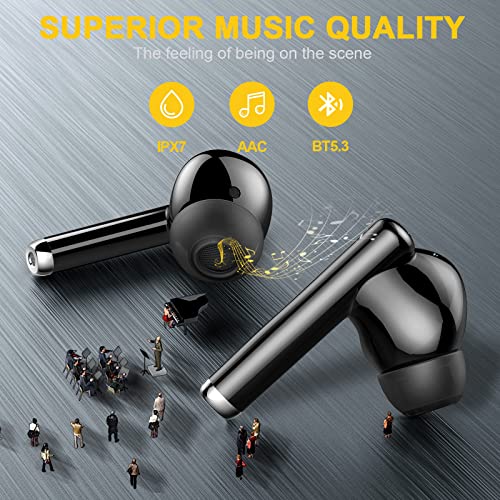 yobola Wireless Earbuds, Bluetooth Earbuds in Ear Deep Bass HiFi Stereo, IPX7 Waterproof Bluetooth Headphones 5.3 Touch Control, Wireless Headphones 4 Microphone Clear Call, Lightweight and Fit