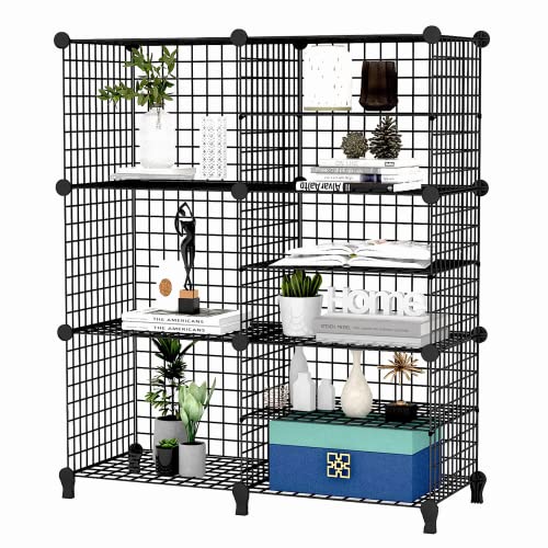 Wolizom Wire Cube Storage, 3 * 6-Cube Grid Storage Shelf, Metal Wire C Grids Shelves, Stackable Modular Shelving Organizer, DIY Closet Bookcase Bookshelf for Bedroom, Living Room, Office Black