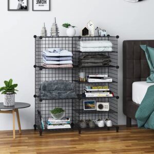 Wolizom Wire Cube Storage, 3 * 6-Cube Grid Storage Shelf, Metal Wire C Grids Shelves, Stackable Modular Shelving Organizer, DIY Closet Bookcase Bookshelf for Bedroom, Living Room, Office Black