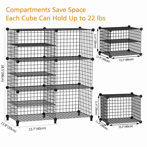 Wolizom Wire Cube Storage, 3 * 6-Cube Grid Storage Shelf, Metal Wire C Grids Shelves, Stackable Modular Shelving Organizer, DIY Closet Bookcase Bookshelf for Bedroom, Living Room, Office Black