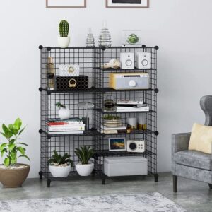 Wolizom Wire Cube Storage, 3 * 6-Cube Grid Storage Shelf, Metal Wire C Grids Shelves, Stackable Modular Shelving Organizer, DIY Closet Bookcase Bookshelf for Bedroom, Living Room, Office Black