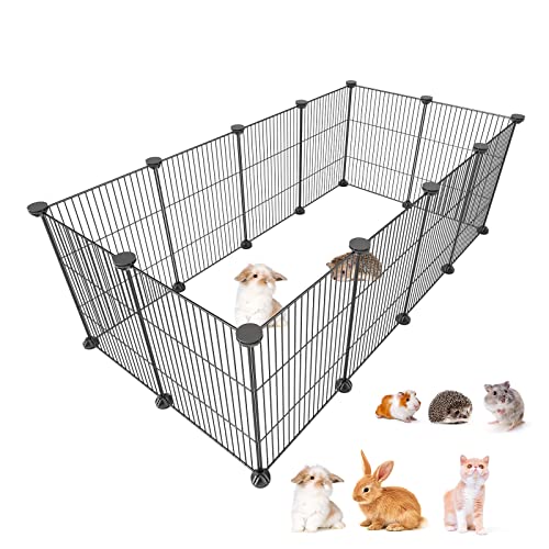 Pet Playpen Pet Fence Hamster Playpen, Guinea Pig Playpen Small Animal Playpen Portable Playpen, Rabbit Playpen Guinea Pig Cages, Metal Wire Fence for Puppys Rabbit Kitten Hedgehog, Portable, Black