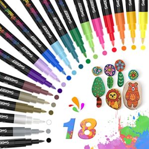 18 colors acrylic paint marker pens for rock painting fine point fabric , wood , canvas , ceramic , glass , stone , scrapbooking supplies , quick dry non toxic no odor markers