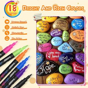 18 Colors Acrylic Paint Marker Pens for Rock Painting Fine Point Fabric , Wood , Canvas , Ceramic , Glass , Stone , Scrapbooking Supplies , Quick Dry Non Toxic No Odor Markers