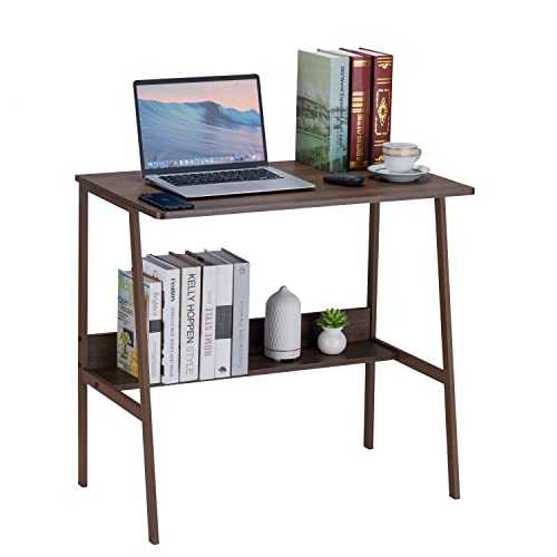 DEILALY Computer Desk Small Desk Wood Desk Metal Frame W31.5*D19*H29.5 Writing Table Study Desk Work Station with Storage Rack Gaming Desk Study Table Small Desk Home Office Bedroom Brown