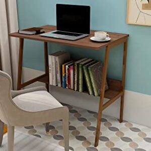 DEILALY Computer Desk Small Desk Wood Desk Metal Frame W31.5*D19*H29.5 Writing Table Study Desk Work Station with Storage Rack Gaming Desk Study Table Small Desk Home Office Bedroom Brown