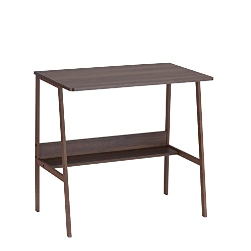 DEILALY Computer Desk Small Desk Wood Desk Metal Frame W31.5*D19*H29.5 Writing Table Study Desk Work Station with Storage Rack Gaming Desk Study Table Small Desk Home Office Bedroom Brown