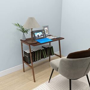 DEILALY Computer Desk Small Desk Wood Desk Metal Frame W31.5*D19*H29.5 Writing Table Study Desk Work Station with Storage Rack Gaming Desk Study Table Small Desk Home Office Bedroom Brown