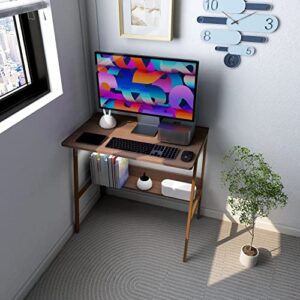 DEILALY Computer Desk Small Desk Wood Desk Metal Frame W31.5*D19*H29.5 Writing Table Study Desk Work Station with Storage Rack Gaming Desk Study Table Small Desk Home Office Bedroom Brown