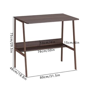 DEILALY Computer Desk Small Desk Wood Desk Metal Frame W31.5*D19*H29.5 Writing Table Study Desk Work Station with Storage Rack Gaming Desk Study Table Small Desk Home Office Bedroom Brown