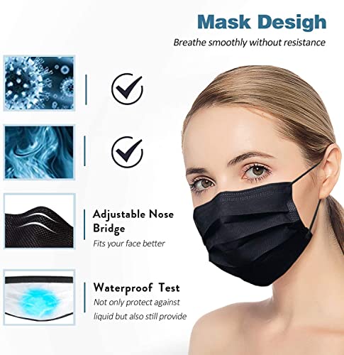 Disposable Face Mask, 4 Layers Safety Masks (Pack of 50) with Elastic Ear Loop Comfortable Breathable (Black)