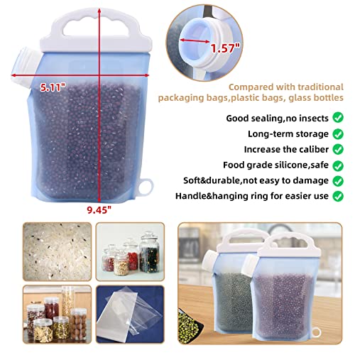 2 Pcs Grain Moisture Proof Sealed Bag, Stand-Up Silicone Dry Food Storage Bag, Liquid Storage Container with Capacity, Portable Grain-Grade Storage Bag for Cereals, Flour, Pet Food, Beverages