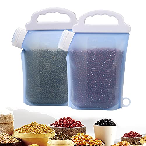 2 Pcs Grain Moisture Proof Sealed Bag, Stand-Up Silicone Dry Food Storage Bag, Liquid Storage Container with Capacity, Portable Grain-Grade Storage Bag for Cereals, Flour, Pet Food, Beverages