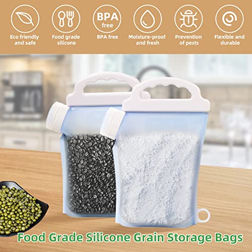 2 Pcs Grain Moisture Proof Sealed Bag, Stand-Up Silicone Dry Food Storage Bag, Liquid Storage Container with Capacity, Portable Grain-Grade Storage Bag for Cereals, Flour, Pet Food, Beverages