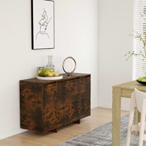 vantook buffet & sideboard kitchen storage cabinet modern buffet server console table with 4 doors and shelves for dining living room cupboard, smoked oak