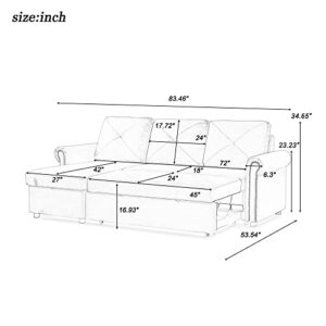 RUNWON 83" Sleeper Sofa Bed Convertible Sectional, 3-Seater L-Shape Corner Couch with Storage Chaise for Living Room Apartment, Gray