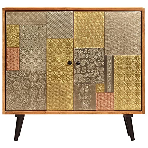 VanTook Mid Century Sideboard Storage Cabinet Wood Buffet Server Cabinet with 2 Metal Details Doors, Industrial Storage Organizer for Living Room Kitchen Entryway Brown