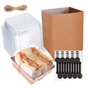 50 pack roll cake box with lids swiss roll containers paper charcuterie boxes 5 inch oil-proof disposable food containers brown square bakery boxes for cookies sushi muffin pastry sandwich with 50 seal stickers