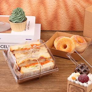 50 Pack Roll Cake Box with Lids Swiss Roll Containers Paper Charcuterie Boxes 5 Inch Oil-Proof Disposable Food Containers Brown Square Bakery Boxes for Cookies Sushi Muffin Pastry Sandwich with 50 Seal Stickers