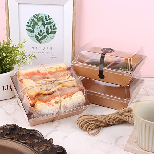 50 Pack Roll Cake Box with Lids Swiss Roll Containers Paper Charcuterie Boxes 5 Inch Oil-Proof Disposable Food Containers Brown Square Bakery Boxes for Cookies Sushi Muffin Pastry Sandwich with 50 Seal Stickers