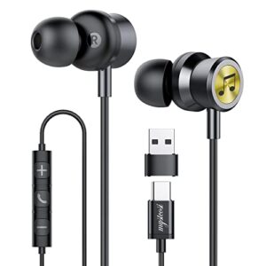 in ear earphones usb type c headphones for laptop with microphone, magnetic noise canceling headset compatible for pc ipad pro samsung macbook (black2)