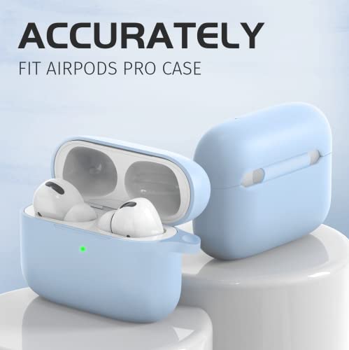 Tandoler AirPods Pro Case Cover with Keychain, Full Protective Silicone Skin Accessories for Women Men Girl with Apple AirPods Pro Case,Front LED Visible-Denim Blue