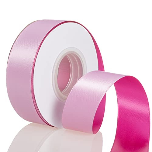 YASEO Double-Sided Two-Tone Ribbon, 20 Yards 1 Inch Double Faced Pink and Rose Satin Ribbon for Valentine's Day, Wedding, Birthday, Gift Wrapping and Party Decor