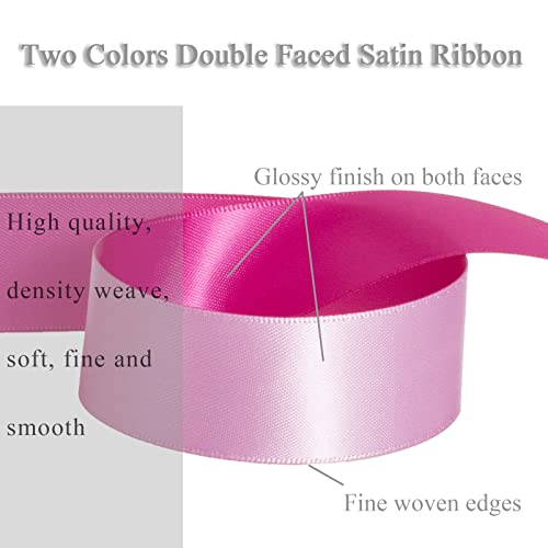 YASEO Double-Sided Two-Tone Ribbon, 20 Yards 1 Inch Double Faced Pink and Rose Satin Ribbon for Valentine's Day, Wedding, Birthday, Gift Wrapping and Party Decor