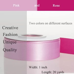 YASEO Double-Sided Two-Tone Ribbon, 20 Yards 1 Inch Double Faced Pink and Rose Satin Ribbon for Valentine's Day, Wedding, Birthday, Gift Wrapping and Party Decor