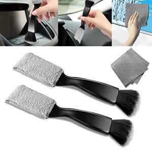 wazzh 2 packs multi function car detail brush with microfiber towels for cars, car detailing supplies for women, car interior cleaning supplies fit for air vents, dashboard