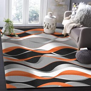 Geometric Abstract Orange Gray Stripes Area Rug, Non-Slip Machine Washable Large Area Rug for Living Dining Dorm Room Bedroom Decor-4x6ft