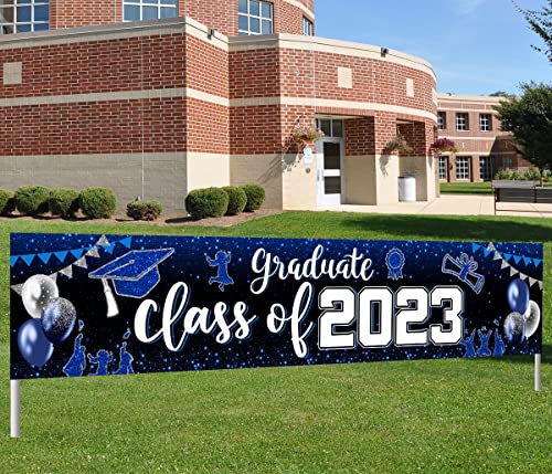 Class of 2023 Banner Decoration-Graduation Party Supplies,Large Congrats Grade Yard Sign Banner for 2023 Graduation Party Decoration (Blue 2023)