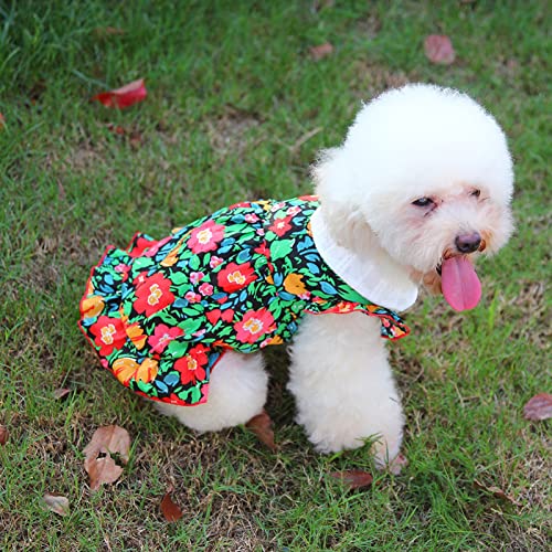 Pet Dress- Dog Floral Dresses, Sweet Cat Princess Dress, Pet Clothes for Small Medium Girl Dogs Cats Kitten Girl Green L