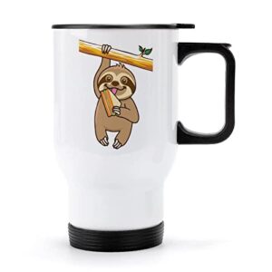 sloth loves sandwich 14 oz travel coffee mug stainless steel vacuum insulated cup with lid