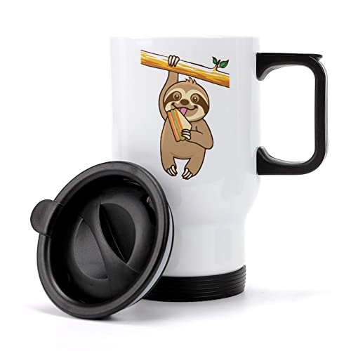 Sloth Loves Sandwich 14 Oz Travel Coffee Mug Stainless Steel Vacuum Insulated Cup with Lid