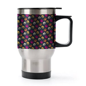 colorful dog pawprints 14 oz travel coffee mug stainless steel vacuum insulated cup with lid