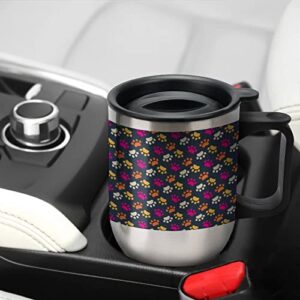 Colorful Dog Pawprints 14 Oz Travel Coffee Mug Stainless Steel Vacuum Insulated Cup with Lid