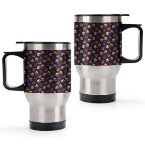 Colorful Dog Pawprints 14 Oz Travel Coffee Mug Stainless Steel Vacuum Insulated Cup with Lid