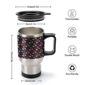 Colorful Dog Pawprints 14 Oz Travel Coffee Mug Stainless Steel Vacuum Insulated Cup with Lid