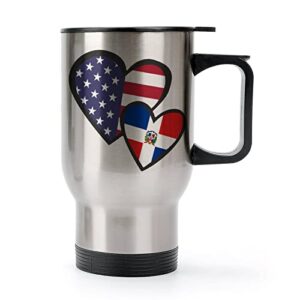 interlocking hearts usa dominican republic flag 14 oz travel coffee mug stainless steel vacuum insulated cup with lid