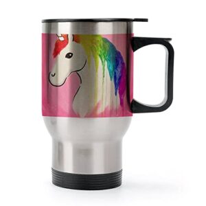 rainbow unicorn 14 oz travel coffee mug stainless steel vacuum insulated cup with lid