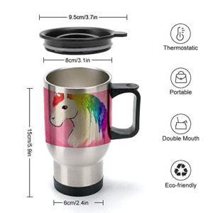 Rainbow Unicorn 14 Oz Travel Coffee Mug Stainless Steel Vacuum Insulated Cup with Lid