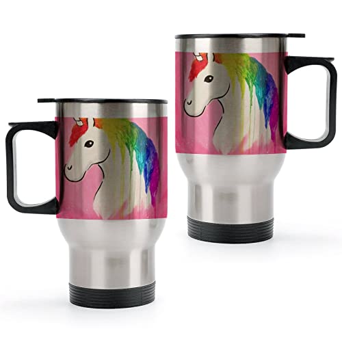 Rainbow Unicorn 14 Oz Travel Coffee Mug Stainless Steel Vacuum Insulated Cup with Lid