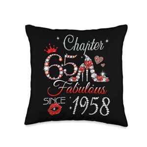 65 years old birthday queen gifts womens diamond womens chapter est 1958 65 years old 65th birthday queen throw pillow, 16x16, multicolor