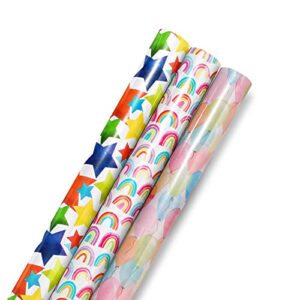 wrapping paper roll - 17 inch x 120 inch per roll - 3 different design gift wrap paper for birthday, baby shower celebrate occasions